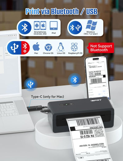 iDPRT Bluetooth Thermal Label Printer, 4X6 Shipping Label Printer for Small Business and Shipping Packages, Support Windows, Mac, iOS, Android, Used for Amazon, Shopify, Ebay, UPS, USPS