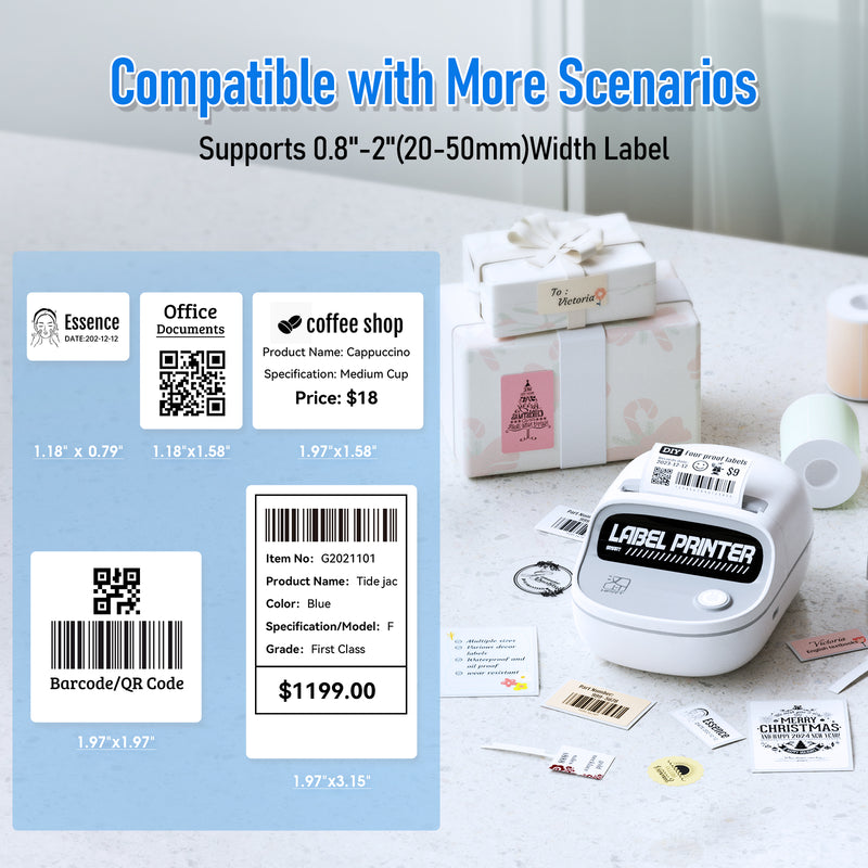 HPRT T20 Bluetooth Portable Label Maker Machine with Tape - RFID Auto Identification(White))