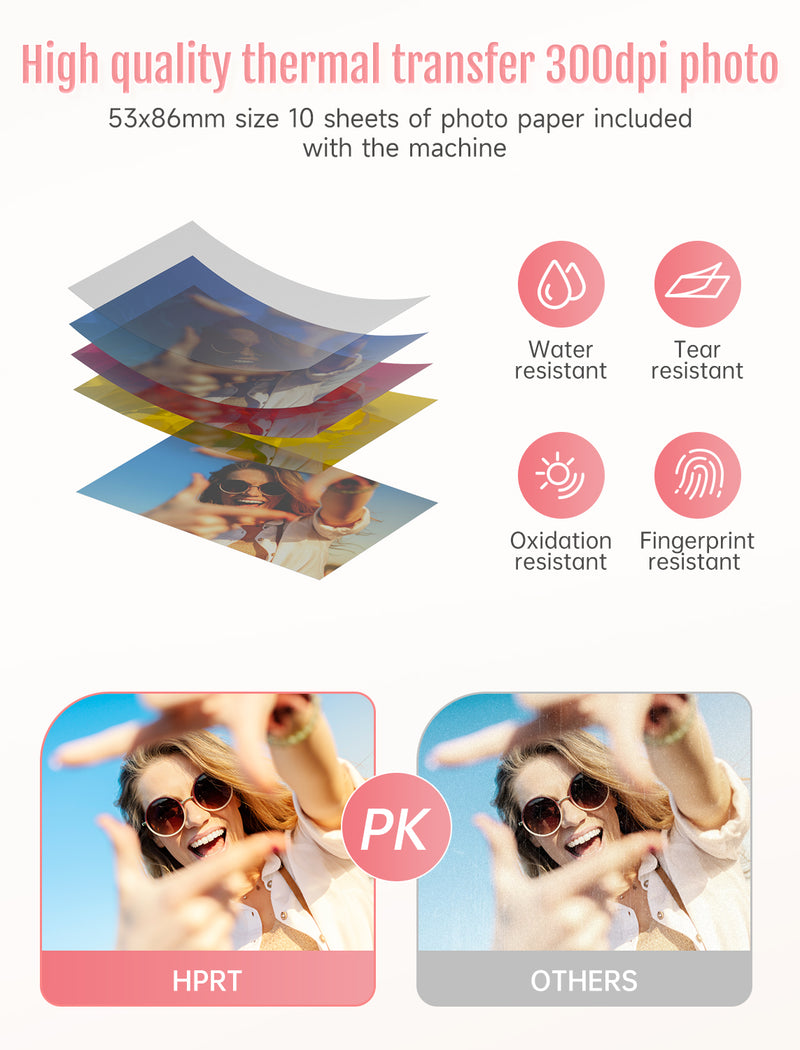 HPRT Portable Mini Photo Printer，Thermal Dye-Sublimation Printer（Pure Pink）