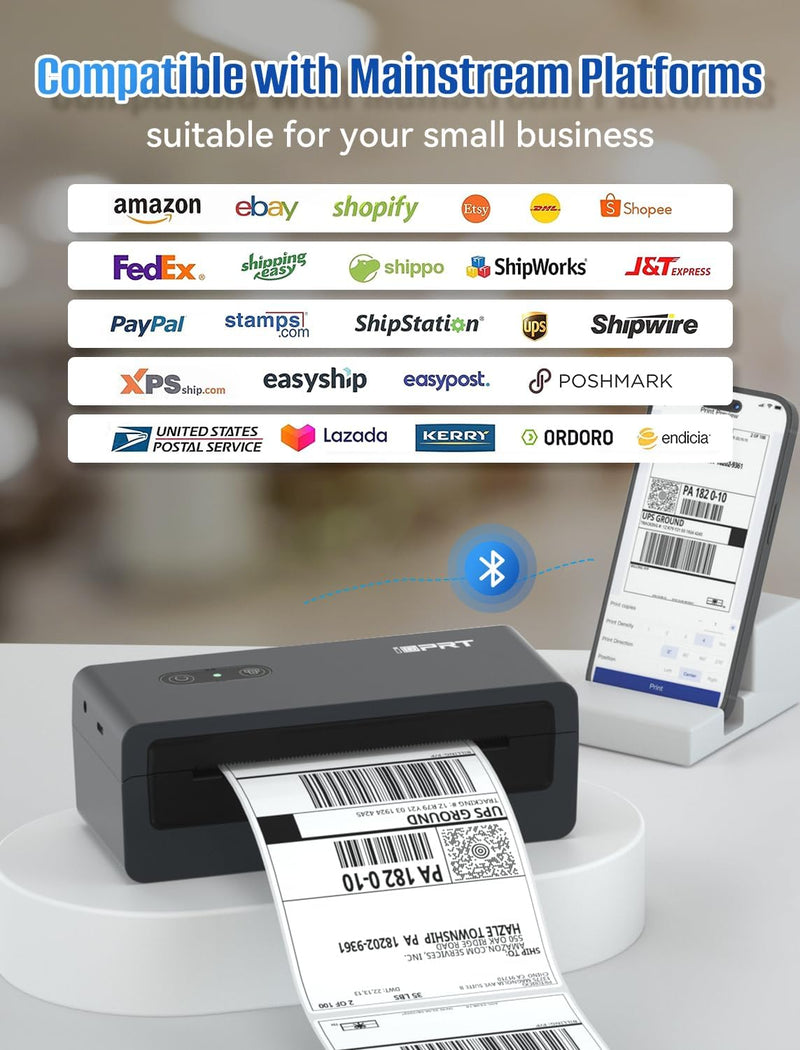 iDPRT Bluetooth Thermal Label Printer, 4X6 Shipping Label Printer for Small Business and Shipping Packages, Support Windows, Mac, iOS, Android, Used for Amazon, Shopify, Ebay, UPS, USPS