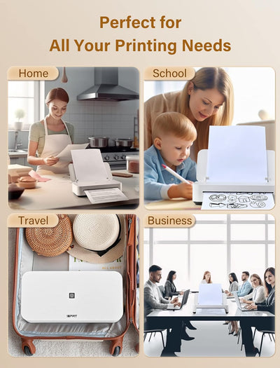 iDPRT Wireless Printer Portable Printer w/One-Piece Easy-to-Load Cartridge, Compact Design, Wired & Wireless Connection, Harmless Material, 300DPI HD Printing, Printer for Home Use, Office